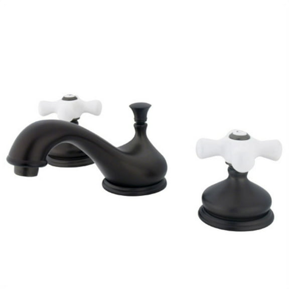Widespread Bathroom Faucet with Double Porcelain Cross Handles, Oil Rubbed Bronze