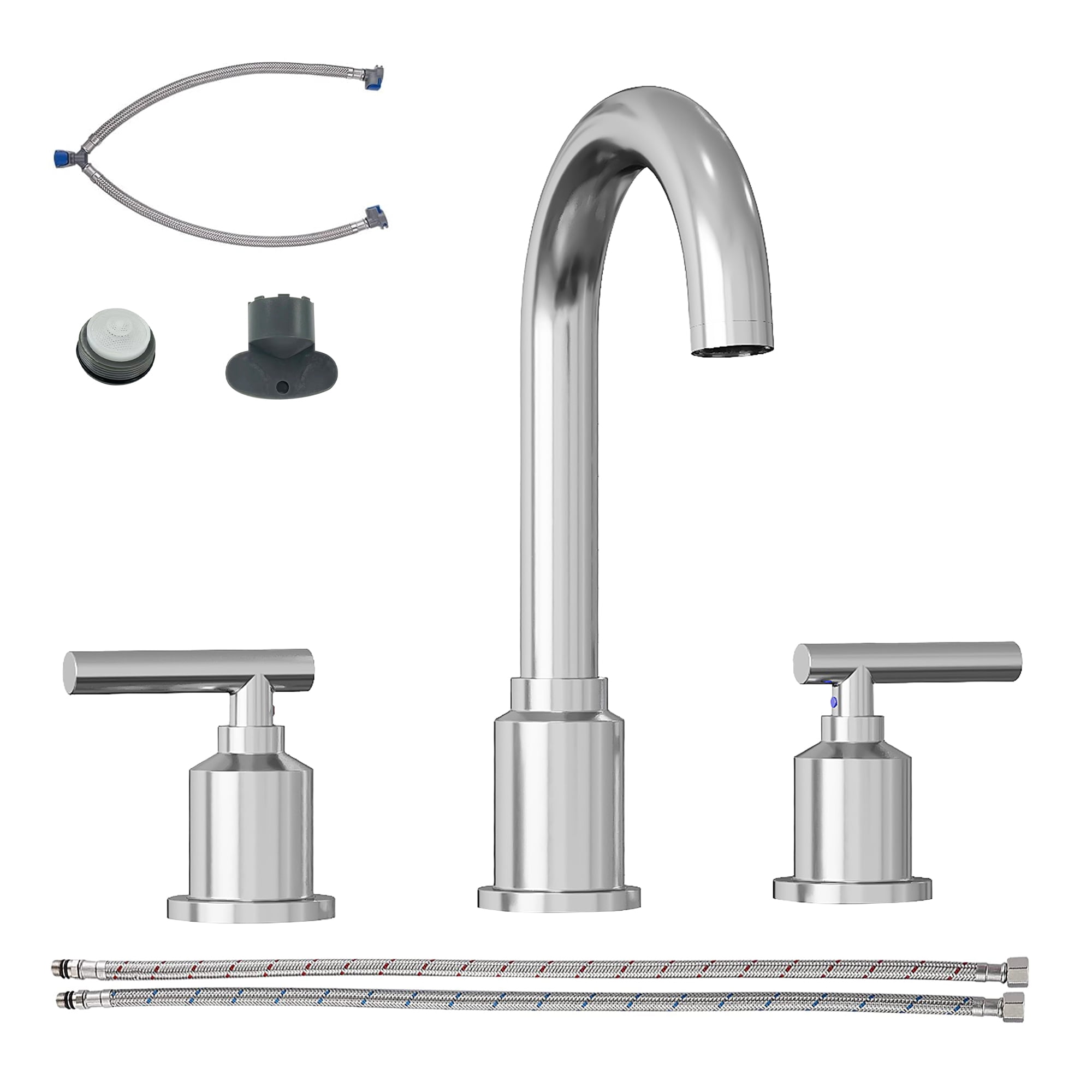 Widespread Bathroom Sink Faucet 8" - Brushed Nickel for 3-Hole Installation, silver