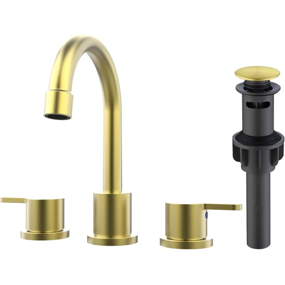 Widespread Bathroom Sink Faucet Brushed Gold 2 Handle 8 inch 3 Hole 360 ...