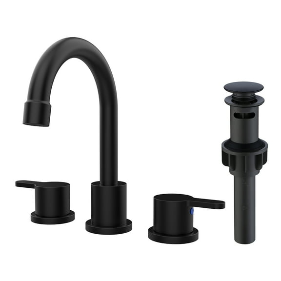 Widespread Bathroom Sink Faucet Matte Black 2 Handle 8 inch Lavatory Faucet 3 Hole 360 Swivel Spout Vanity Sink Basin Faucets with Pop Up Drain Assembly