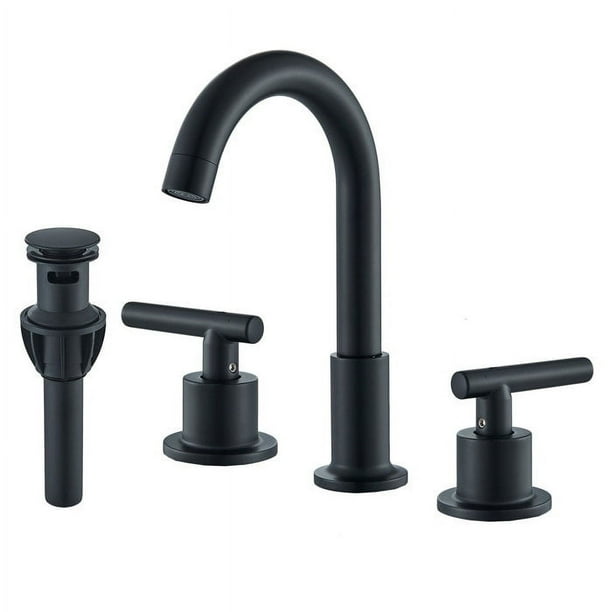 Widespread Matte Black Vanity Bathroom Faucet 3 Hole Two