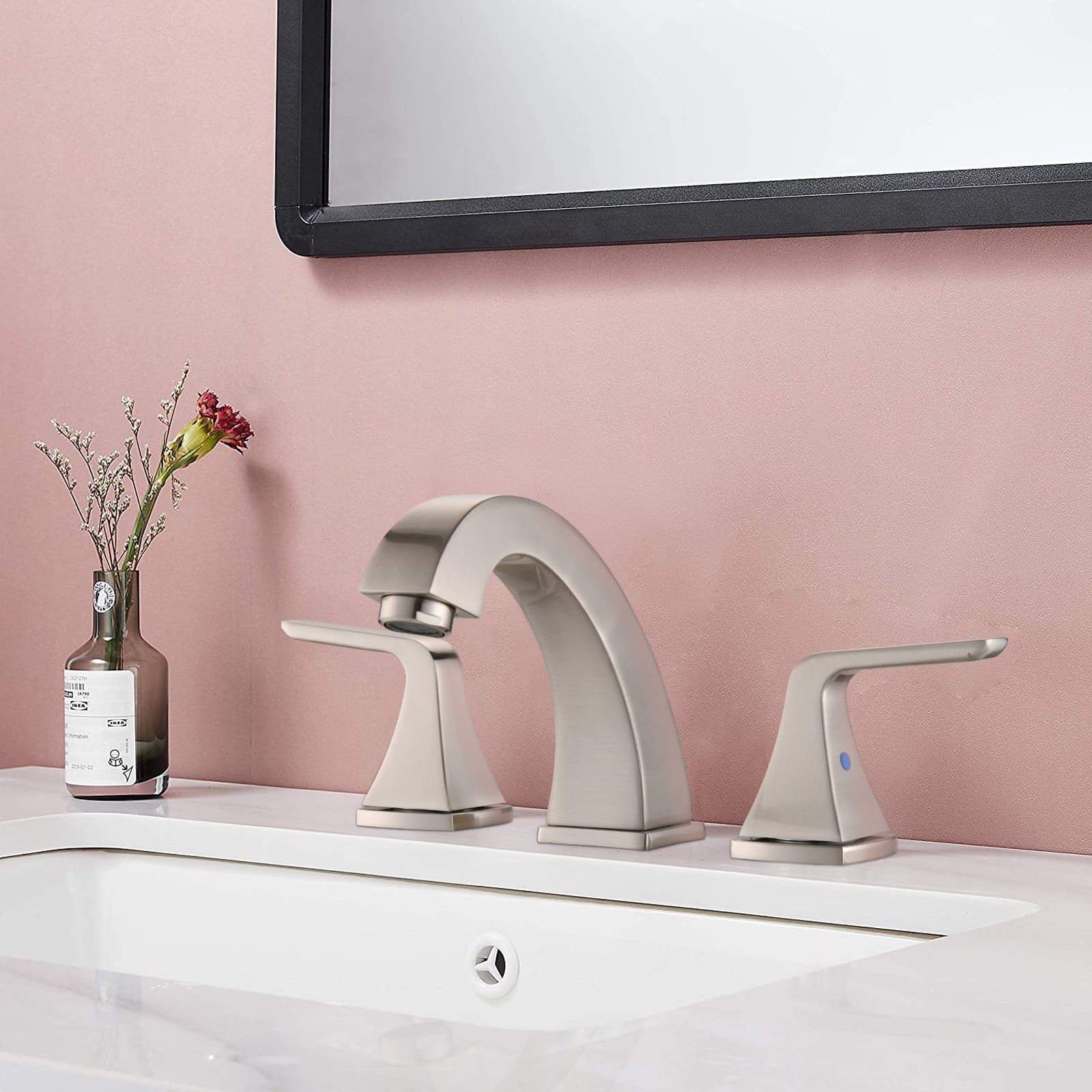 Widespread Two-Handle Bathroom Faucet with Pop-Up Drain & Brushed Nickel Finish,Classic 8/12-Inch Spacing