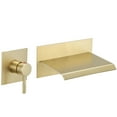 thumbnail image 1 of Widespread Waterfall Single Handle Wall Mounted Bathroom Faucet in Brushed Gold, 1 of 14