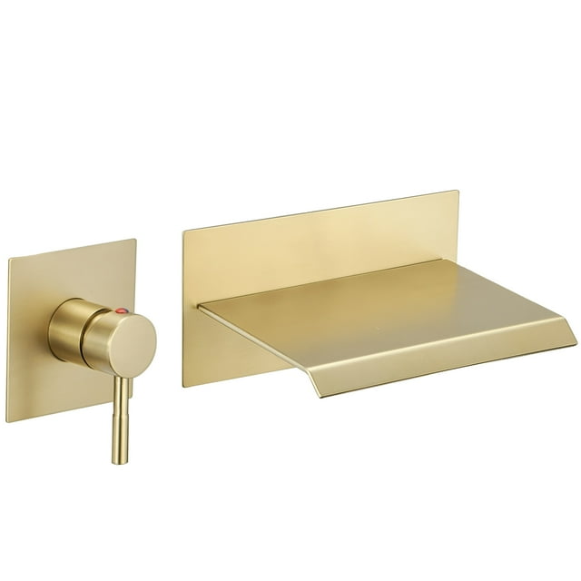 Widespread Waterfall Single Handle Wall Mounted Bathroom Faucet in Brushed Gold