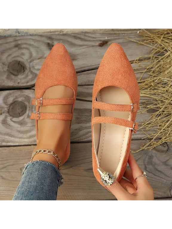 Widestep Shoes for Women, Woman Mary Jane, Womens Slip On Walking Shoes, Suede Flat Shoes for Women Dressy Pointed Toe Comfortable Work Business Casual Flat Shoes With Strap, Orange 7.5