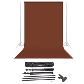 Savage Widetone Seamless Background Paper, 86" wide x 36' Chestnut, #16 - Bundle With Flashpoint 10' Background Support System Air Cushioned, Flashpoint Clip Clamp with 2" Jaw