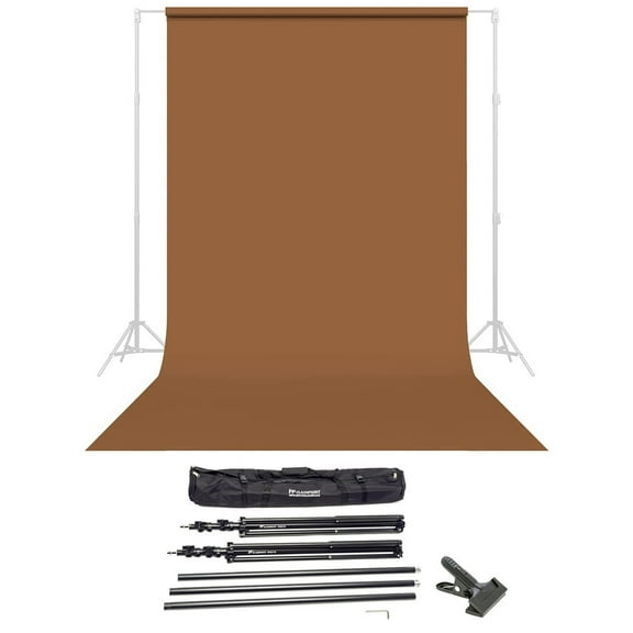 Savage Widetone Seamless Background Paper, 86" wide x 36' Cocoa, #80 - Bundle With Flashpoint 10' Background Support System Air Cushioned, Flashpoint Clip Clamp with 2" Jaw