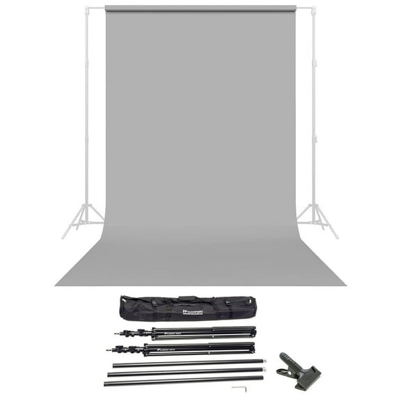 Savage Widetone Seamless Background Paper, 86" wide x 36' Focus Gray, #60 - Bundle With Flashpoint 10' Background Support System Air Cushioned, Flashpoint Clip Clamp with 2" Jaw