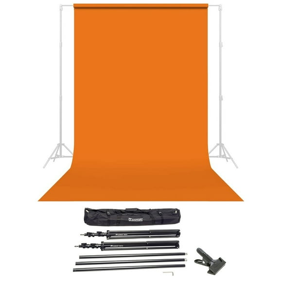 Savage Widetone Seamless Background Paper, 86" wide x 36' Orange, #24 - Bundle With Flashpoint 10' Background Support System Air Cushioned, Flashpoint Clip Clamp with 2" Jaw