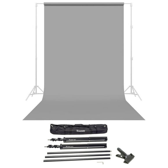 Savage Widetone Seamless Background Paper, 86" wide x 36' Stone Gray #9 - Bundle With Flashpoint 10' Background Support System Air Cushioned, Flashpoint Clip Clamp with 2" Jaw