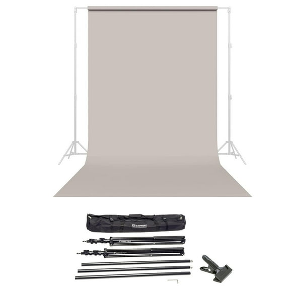 Savage Widetone Seamless Background Paper, 86" wide x 36' Studio Gray, #12 - Bundle With Flashpoint 10' Background Support System Air Cushioned, Flashpoint Clip Clamp with 2" Jaw