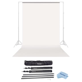 Savage Widetone Seamless Background Paper, 86" wide x 36' Super White, #1 - Bundle With Flashpoint 10' Background Support System Air Cushioned, Microfiber Cloth