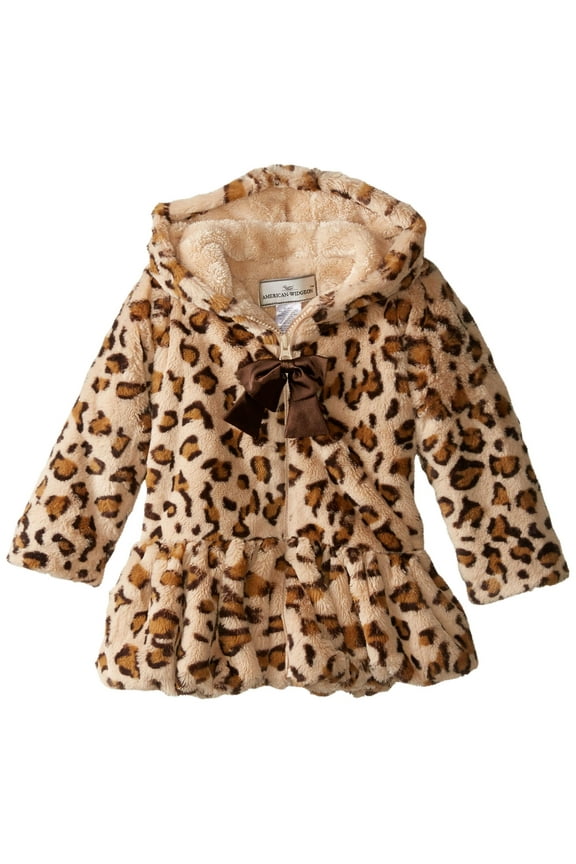 Little Girls Hooded Big Bow Coat In Animal, Baby Leopard, Brown, Size: 3