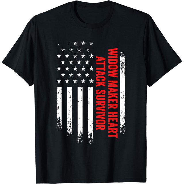 Widow Maker Heart Attack Survivor American Flag Recovery Cotton T-Shirt ...