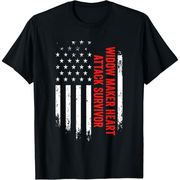 Widow Maker Heart Attack Survivor American Flag Recovery T-Shirt