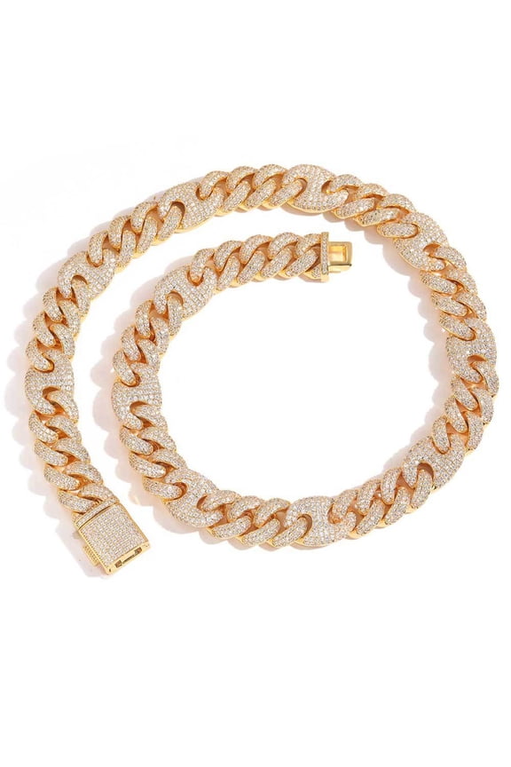 Width 15mm Big Iced Out Cuban Link Necklace, Solid Thick Men Cuban Chains, Sparkling Clustered Hip Hop Miami Cuban Link Chain for Men, 16-24 Inch - Gift Box Included