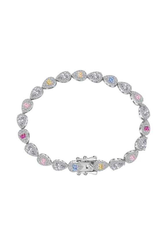 Width 5MM Wedding Bracelets for Brides 925 Sterling Silver Tennis Bracelet for Women 5A CZ Colorful Party Prom Bracelets Length 6-7 Inch