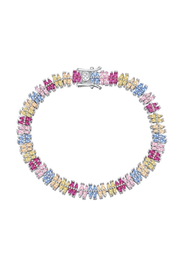 Width 6.5MM Wedding Bracelets for Brides 925 Sterling Silver Tennis Bracelet for Women 5A CZ Multicolor Prom Bracelets Length 6-7 Inch