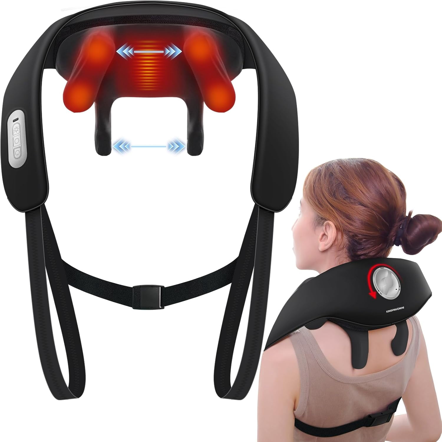 Width Adjustable Neck Massager with 5 Heat Zone, Wireless 6D Shiatsu Shoulder Massager for Pain Relief Deep Tissue, Massager for Neck and Shoulder Pain, Gifts for Men Women Dad Mom