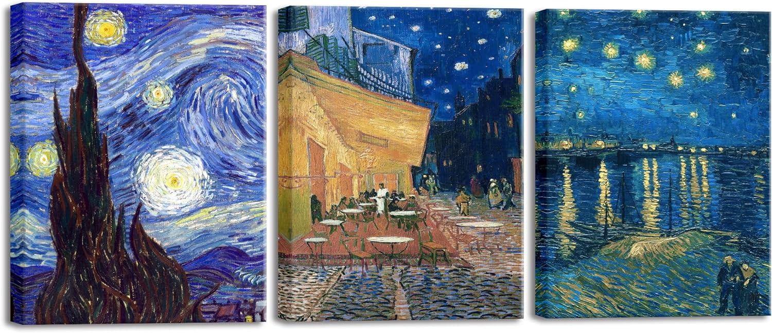 Wieco Art 3 Panels Canvas Prints of Vincent Van Gogh Paintings ...