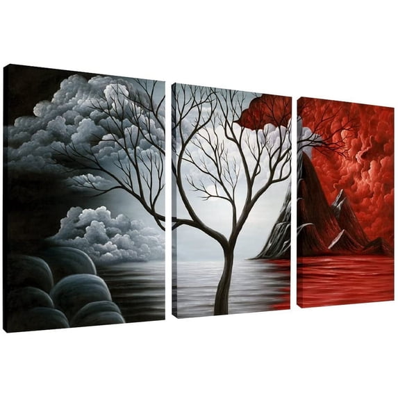 Wieco Art The Cloud Tree 3 Panels Modern Giclee Canvas Prints Artwork Abstract Seascape Paintings Reproduction Sea Beach Pictures Printed on Canvas Wall Art for Home Decorations Wall Decor