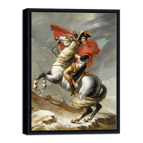 Wieco Art Framed Napoleon Crossing The Alps of Jacques-Louis David Oil Paintings Reproduction Abstract HD Prints Wall Decor Classic Artwork for Home & Office Decoration C95