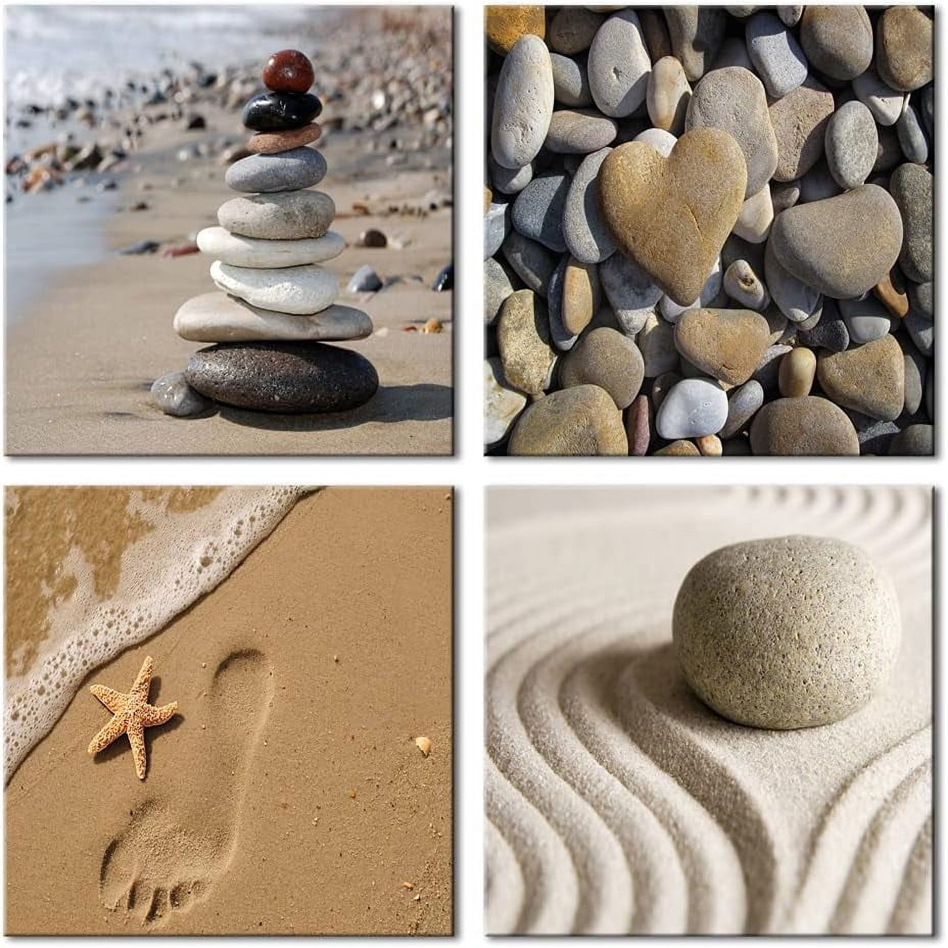 Wieco Art Romantic Beach Theme 4 Piece Modern Giclee Artwork Sea Beach Ocean Canvas Prints Contemporary Abstract Seascape Pictures Paintings on Canvas Wall Art for Bedroom Home Decorations