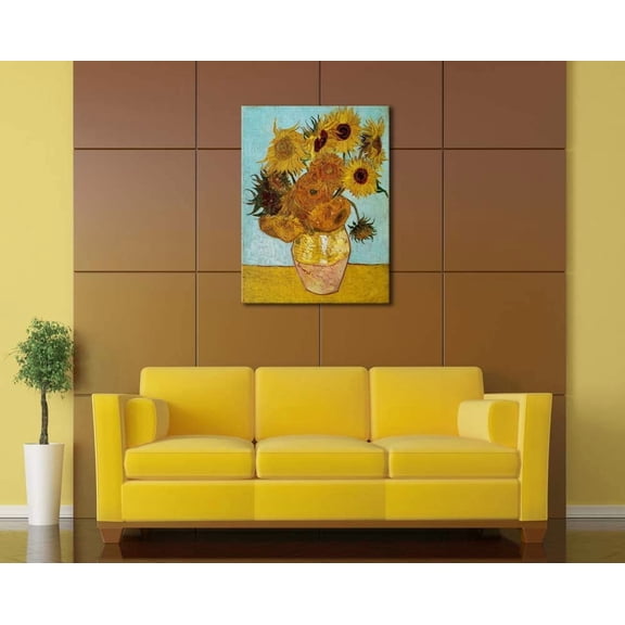 Wieco Art Sunflower Large Canvas Prints Wall Art by Vincent Van Gogh Oil Paintings Reproduction Modern Stretched and Framed Floral Giclee Flowers Pictures Artwork for Bedroom Home Office Decor