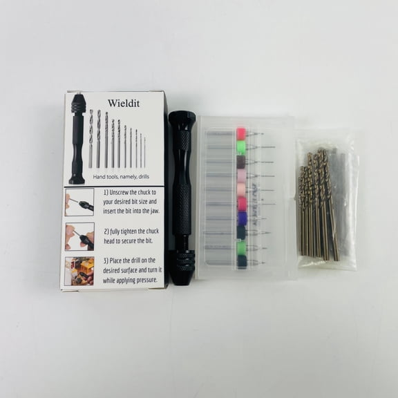Wieldit Hand tools, namely, drills - Hand Drill with 36 Drill Bits (0.6-3.0mm), Jewelry Drill, Resin Drill, Mini Drill, Hand Drill for Jewelry Making, Pin Vise Hand Drill, Hand Drill for Resin