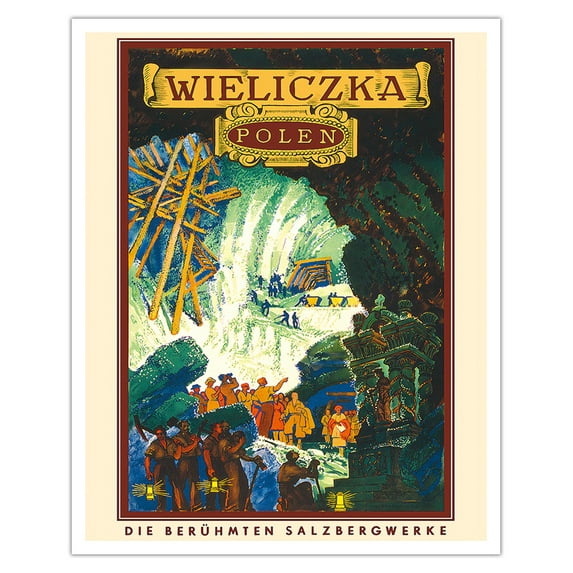 Wieliczka Poland (Polen) - Die Berühmten Salzbergwerke (The Famous Salt Mines) - Vintage Travel Poster by Henryk Uziembło c.1938 - Fine Art Matte Paper Print (Unframed) 16x20in