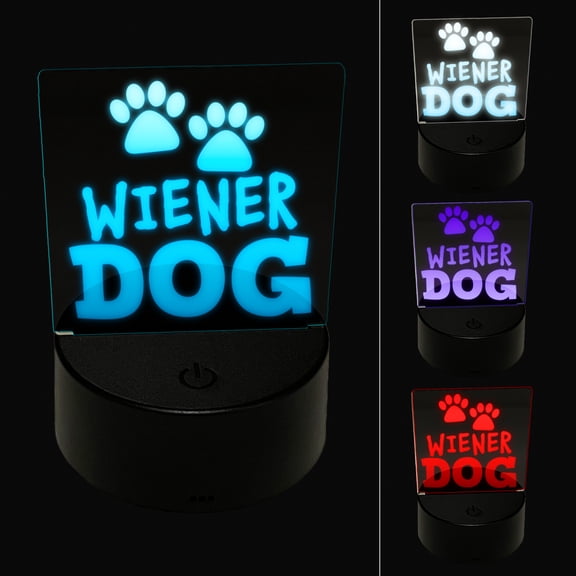 Wiener Dog Dachshund Paw Prints Fun Text LED Night Light Sign 3D Illusion Desk Nightstand Lamp