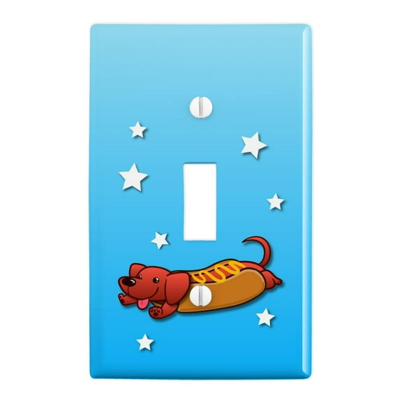 Wiener Hot Dog Dachshund Cartoon Plastic Wall Decor Toggle Light Switch Plate Cover