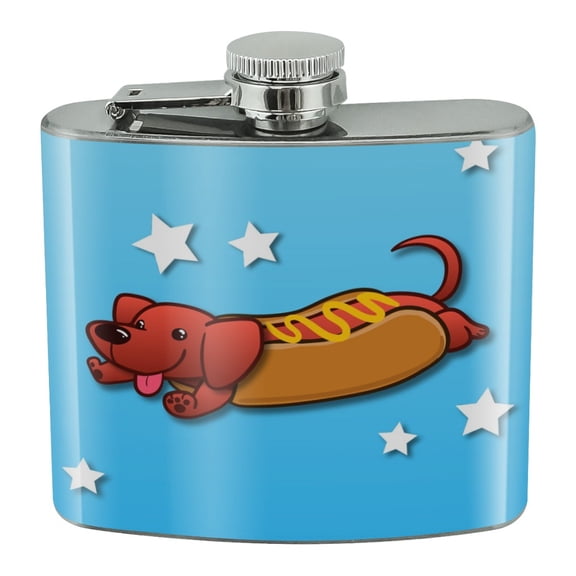 Wiener Hot Dog Dachshund Cartoon Stainless Steel 5oz Hip Drink Kidney Flask