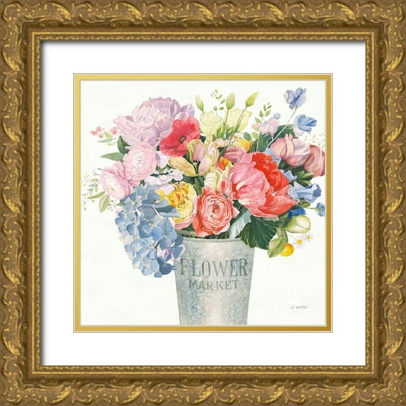 Wiens, James 12x12 Gold Ornate Wood Framed with Double Matting Museum Art Print Titled - Boho Bouquet XVII