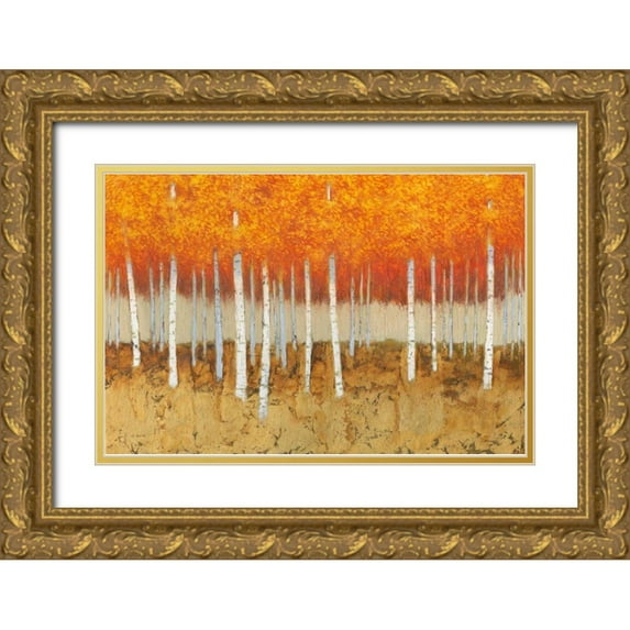 Wiens, James 14x11 Gold Ornate Wood Framed with Double Matting Museum Art Print Titled - Autumn Birches