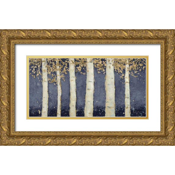 Wiens, James 18x11 Gold Ornate Wood Framed with Double Matting Museum Art Print Titled - Magnificent Birch Grove Indigo Crop