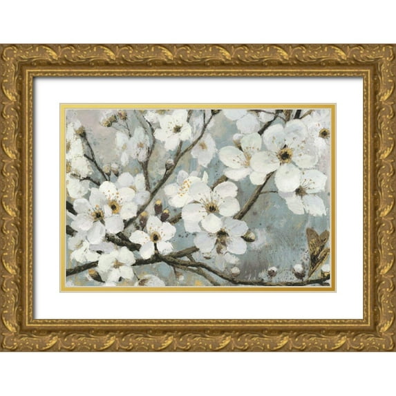 Wiens, James 24x17 Gold Ornate Wood Framed with Double Matting Museum Art Print Titled - Cherry Blossoms I Blue