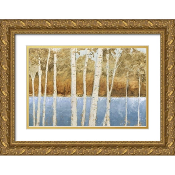 Wiens, James 24x17 Gold Ornate Wood Framed with Double Matting Museum Art Print Titled - Lakeside Birches