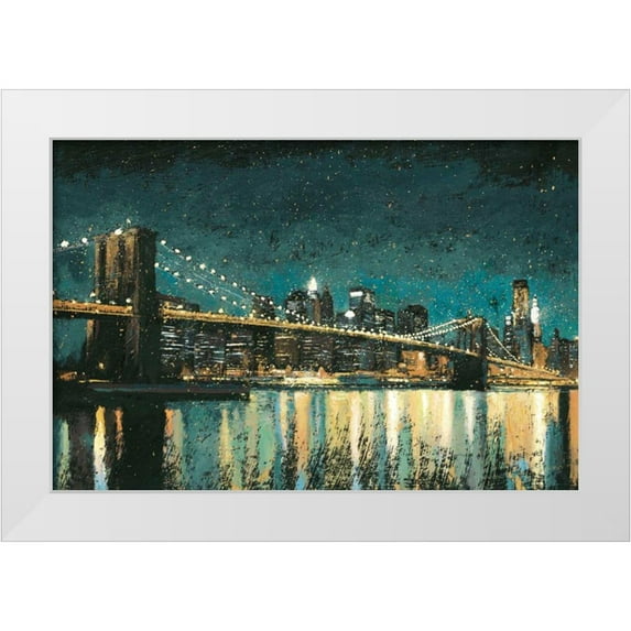 Wiens, James 24x17 White Modern Wood Framed Museum Art Print Titled - Bright City Lights Teal I