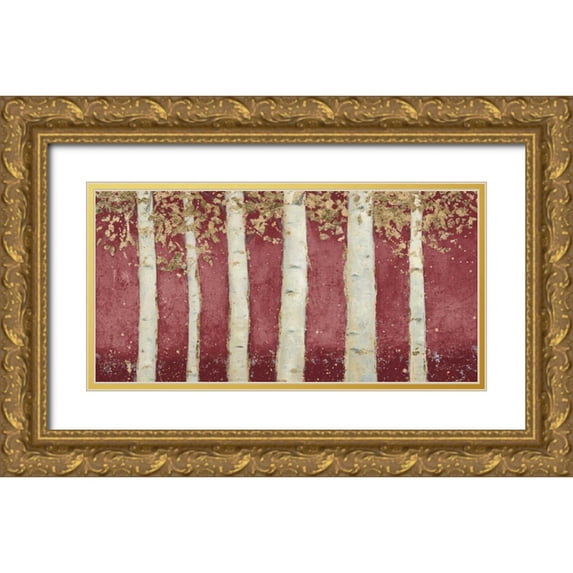 Wiens, James 32x18 Gold Ornate Wood Framed with Double Matting Museum Art Print Titled - Magnificent Birch Grove Burgundy Crop