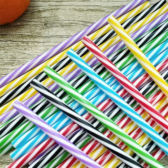 Wiepcs Clearance! 100 Piece 8 Inch Reusable Plastic Thick Drinking Straws Bpa Free Mason Jar Straws Transparent Small Stripe