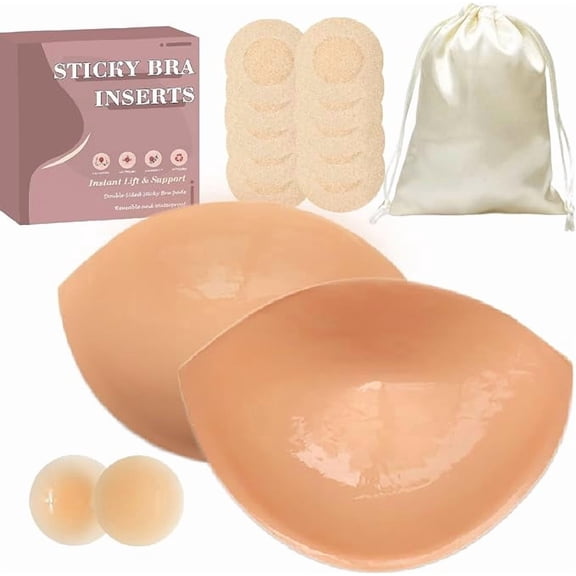 Wieysdoo Double-Sided Sticky Bra Insert Pads, Reusable Adhesive Push-Up Bra Pads for Large Breasts, Seamless Lift Bra Inserts for Bikini Swimsuit Strapless Dress,S