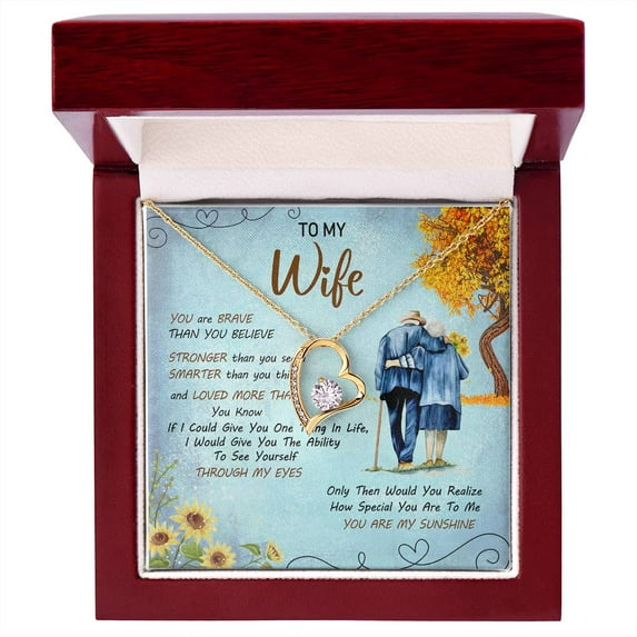 To My Wife Alluring Beauty Necklace Mother's Day Message Card Gift From Husband - Anniversary Gift for Wife, Birthday Gift for Wife - Forever Love Necklace - White Gold or Yellow Gold - Gift Box