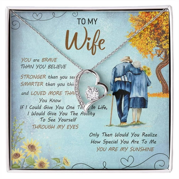To My Wife Alluring Beauty Necklace Mother's Day Message Card Gift From Husband - Anniversary Gift for Wife, Birthday Gift for Wife - Forever Love Necklace - White Gold or Yellow Gold - Gift Box