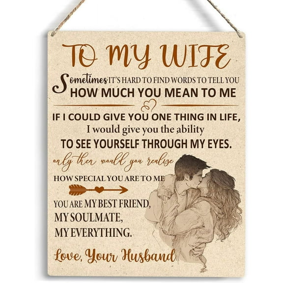 Wife Birthday Gift Ideas To My Wife Gifts Wooden Hanging Sign Birthdays Gifts Wedding Anniversary Christmas Gifts for Wife from Husband Gifts Ideas for Her Female Women Bedroom Decor 8x10 Inch