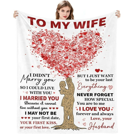 Wife Blanket, Flannel Throw, 60x50 Inches, Romantic Gift for Wife from Husband, Birthday, Anniversary, Christmas