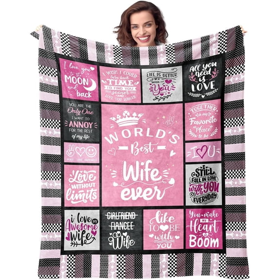 Wife Blanket Gifts for Wife on Mothers Day from Husband World''s Best Wife Ever 50"X60" Soft Throw Blanket Birthday Romantic Present for Wife Pink Blanket Gift