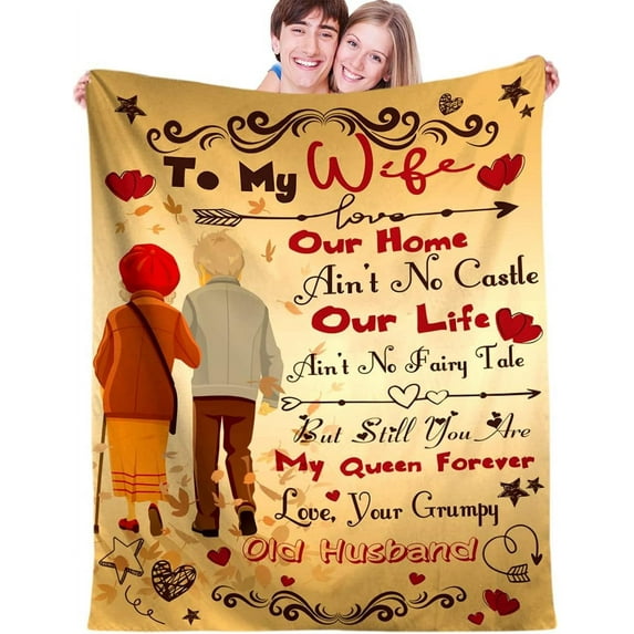 to My Wife Blanket from Husband, Romantic Anniversary Valentines Birthday Christmas Thanksgiving Gift for Couples, Soft Warm Fuzzy Fleece Sofa Bed Fall Throw Blankets (Yellow, 60'''' x 50'''')