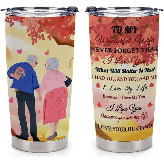 To My Wife Coffee Tumbler Present Tumbler for Wife Anniversary Valentine''s Day Tumbler with Lid for Wife Stainless Steel Insulated Wife Tumbler from Husband 20oz