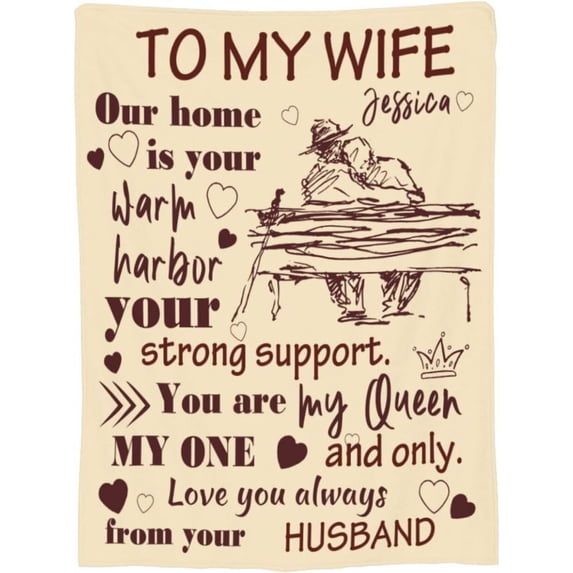 to My Wife Custom Name Blanket, Gifts for Wife Women from Husband, Personalized Throw Blankets for Couch Travel, Soft Present for Anniversary Wedding Birthday Valentines Christmas, 60"x50"